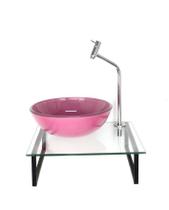 Kit Cuba Vidro Redonda 10Mm Rosa Tampo 40Cm Incolor E