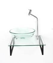 Kit Cuba Vidro Redonda 10Mm Tampo 40Cm Incolor E Suporte