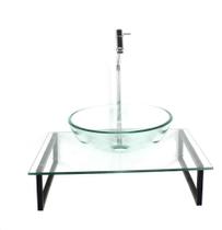 Kit Cuba Vidro Redonda 10Mm Tampo 50Cm Incolor E Suporte