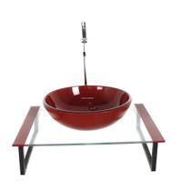 Kit Cuba Vidro Redonda 10Mm Tampo 50Cm Vermelho Cereja Kit Cuba Vidro Redonda 10Mm Tampo 50Cm Vermelho Cereja