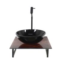 Kit Cuba Vidro Redonda 10Mm Tampo Vidro 40Cm X 40Cm Madeira