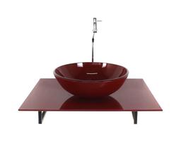 Kit Cuba Vidro Redonda Tampo 60Cm Vermelho Cereja Full E Kit Cuba Vidro Redonda Tampo 60Cm Vermelho Cereja Full E