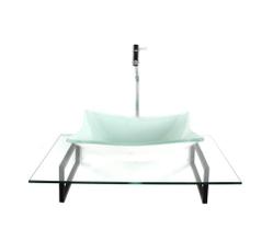 Kit Cuba Vidro Retangular Branca Tampo 60Cm Incolor E