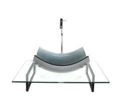 Kit Cuba Vidro Retangular Curvada Prata Tampo 60Cm Incolor E