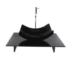 Kit Cuba Vidro Retangular Curvada Tampo 60Cm Preto Full E Kit Cuba Vidro Retangular Curvada Tampo 60Cm Preto Full E