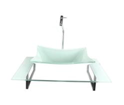 Kit Cuba Vidro Retangular Tampo 60Cm Branco E Suporte