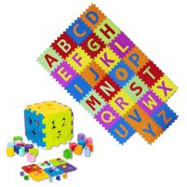Kit Cubo Didático Infantil 24 Peças+Tatame Emborrachado Alfabeto 26 Peças