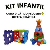 Kit Cubo didático pequeno + Girafa Didática - Descubra, Encaixe, Aprenda