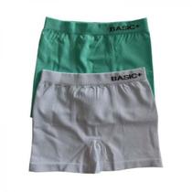 Kit Cuecas Boxer Infantil 2 Peças Branco e Verde Claro Tamanho 6 - Basic+