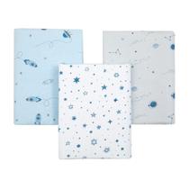 Kit Cueiro Bebê Flanelado 3 Pçs Estampa Espaço Papi 80x60cm