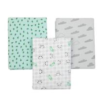 Kit Cueiro Bebê Flanelado 3 Pçs Estampado Panda Papi 80x60cm Kit Cueiro Bebê Flanelado 3 Pçs Estampado Panda Papi 80x60cm