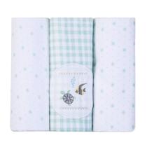 Kit Cueiro Bebê Manta Bordados Fundo do Mar Papi 80Cm x 80Cm