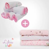 Kit Cueiro e Paninho de Boca 3 Cueiros Flanelados e 6 Paninhos de Boca Estampados 100% Algodão