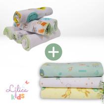 Kit Cueiro e Paninho de Boca 3 Cueiros Flanelados e 6 Paninhos de Boca Estampados 100% Algodão Kit Cueiro e Paninho de Boca 3 Cueiros Flanelados e 6 Paninhos de Boca Estampados 100% Algodão