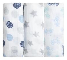 Kit Cueiro Fralda De Pano Soft Estampado 1,0X80 Papi C/3 Azu