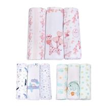 Kit Cueiro Manta Flanelada Bebê 3 Peças Bordado e Estampado 80cmx80cm Menina ou Menino Algodão Minasrey
