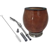Kit Cuia Coquinho Porongo com Pé e Bomba Mola 19cm Aço Inox para Chimarrão Mate Tererê Kit Cuia Coquinho Porongo com Pé e Bomba Mola 19cm Aço Inox para Chimarrão Mate Tererê
