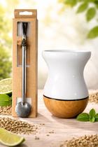 Kit Cuia Madeira Imbuia Bomba Inox Colorida