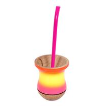 Kit Cuia Para Chimarrão Tererê Rosa Degradê Amarelo Com Bomba Rosa Neon Conjunto Colorido Para Tomar Mate Presente