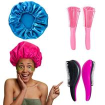 Kit Cuidado com os Cabelos Escovas Polvo e Mágica + Touca de Cetim