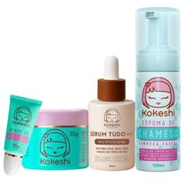Kit Cuidado Completo Kokeshi Espuma de Limpeza Sérum Facial Tudo em 1 Pele de Porcelana Kokeshi Olhos de Gueixa Chamego