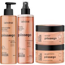 Kit Cuidado Dia a Dia Labotrat Body Splash Esfoliante Sabonete e Sais Espumantes Pessego Aroma Frutado