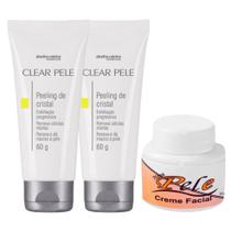 Kit Cuidado Facial: 2 Peeling de Cristal Remove Cravos e Limpa a Pele + 1 Creme Clareador Facial Nova Pele