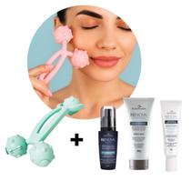 Kit Cuidado Facial Com Massageador Renova Serum Creme Para a Area dos Olhos e Loção Pescoço Colo Kit Cuidado Facial Com Massageador Renova Serum Creme Para a Area dos Olhos e Loção Pescoço Colo