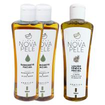 Kit Cuidado Facial Nova Pele: 2 Sabonete Líquido + 1 Loção Tônica Limpeza Facial Profunda Kit Cuidado Facial Nova Pele: 2 Sabonete Líquido + 1 Loção Tônica Limpeza Facial Profunda