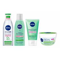 Kit Cuidado Facial Skin Care Nivea Pele Mista e Oleosa - Gel Hidratante / Tônico Adstringente / Sabonete de Gel de limp