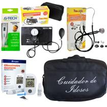 Kit cuidador de idosos com esfigmo esteto rappaport completo preto