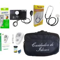 Kit cuidador de idosos com esfigmomanômetro estetoscópio simples e glicossimetro inclusos Preto Kit cuidador de idosos com esfigmomanômetro estetoscópio simples e glicossimetro inclusos Preto