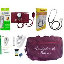 Kit cuidador de idosos com esfigmomanômetro estetoscópio simples e glicossimetro inclusos Vinho Kit cuidador de idosos com esfigmomanômetro estetoscópio simples e glicossimetro inclusos Vinho