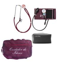 Kit Cuidador de Idosos com esteto esfigmo e bolsa Bordô Kit Cuidador de Idosos com esteto esfigmo e bolsa Bordô