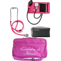 Kit Cuidador de Idosos com esteto esfigmo e bolsa Rosa Pink