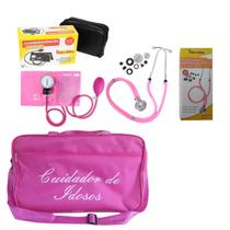 Kit Cuidador de Idosos com esteto esfigmo e bolsa Rosa