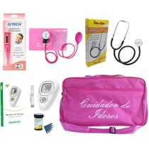 Kit cuidador de idosos com esteto simples esfigmo completo rosa