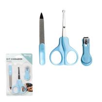 Kit Cuidados Bebe Azul Kids 3 Peças Tesoura Lixa Cortador