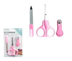 Kit Cuidados Bebe Rosa Kids 3 Peças Tesoura Lixa Cortador