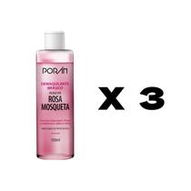 Kit Cuidados com Corpo e Rosto Clareia Machas e Estrias com Esfoliante, Demaquilante Bifásico e Óleo Rosa Mosqueta Porán