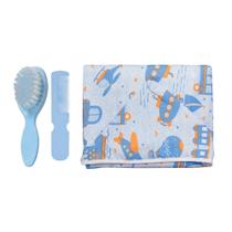 Kit Cuidados Do Bebê 3 Pçs Toalha Capuz E Kit Pente Escova