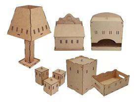Kit Cuidados e Higiene Bebês 8 Peças Completo em Mdf - Kit Cuidados e Higiene Bebês 8 Peças Completo em Mdf -