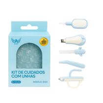 Kit Cuidados e Higiene para Bebê com Estojo Azul 5 Peças Tesoura, Cortador, Lixa, Palheta e Pinça