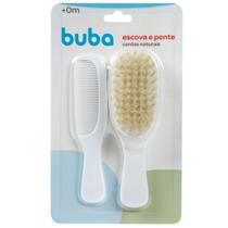 Kit Cuidados Escova e Pente Buba Cerdas Naturais Branco