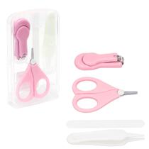 Kit Cuidados Higiene Bebê Cortador Tesoura Lixa Unha Pinça Nariz Ouvido Com Estojo 4 Peças Manicure Infantil 0m Menino Menina