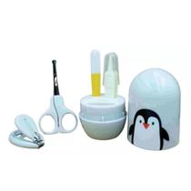 Kit Cuidados Higiene Bebe Manicure com Estojo Pinguim Cinza