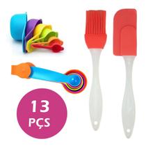 Kit Culinário 13pçs Pincel Rapa Tudo Silicone e Medidores
