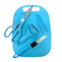 Kit Culinário 4 Peças Tábua Descascador Ralador Faca Duráveis