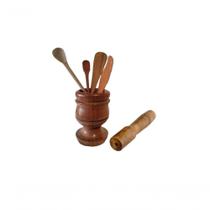 Kit Culinário De Pau Madeira Pilão Colher Espátula Faquinha Kit Culinário De Pau Madeira Pilão Colher Espátula Faquinha