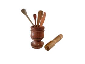 Kit Culinário De Pau Madeira Pilão Colher Espátula Faquinha